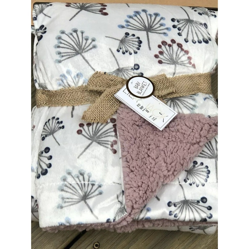 Lila & Jack Baby Girl Blanket Silky Soft Sherpa Reversible Mauve/ Flowers New